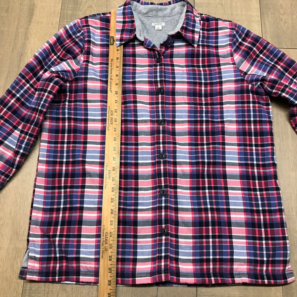 L.L. Bean Shirt Shacket Womens Size L Pink Plaid Button Up Fleece Lined Spring - Picture 9 of 10